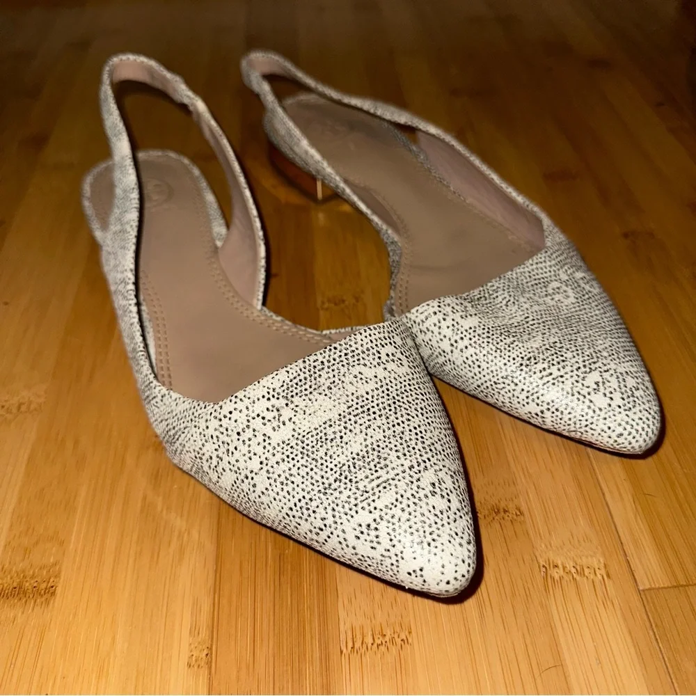Tory Burch Slingback Pointed Toe Snakeskin Leather Flats Size 8